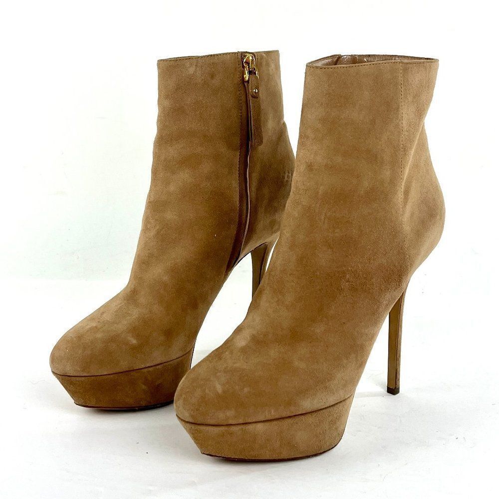 Sergio Rossi Suede Platform Ankle Boots with Stiletto Heels in Beige Size 39.5/9